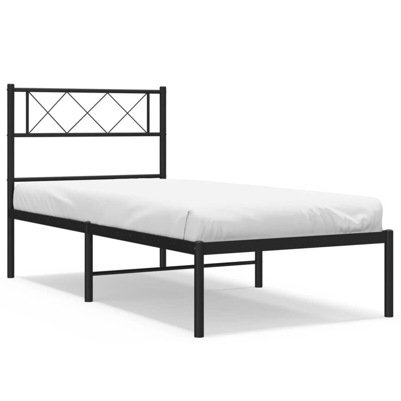 Cadru de pat metalic cu tablie, negru, 75x190 cm