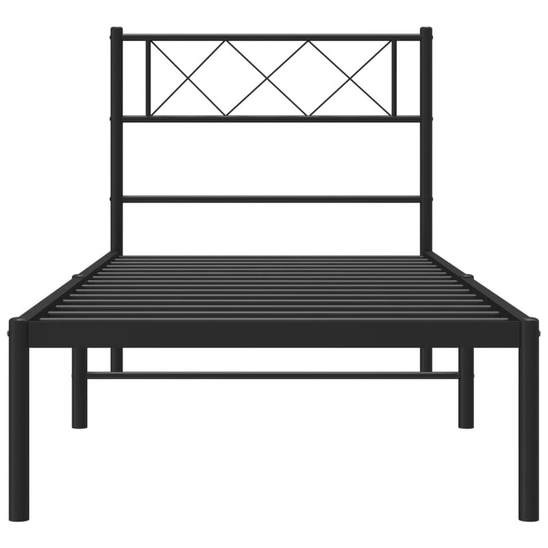 Cadru de pat metalic cu tablie, negru, 75x190 cm