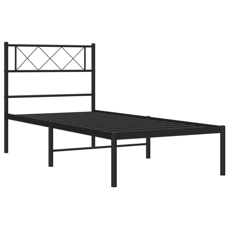 Cadru de pat metalic cu tablie, negru, 75x190 cm