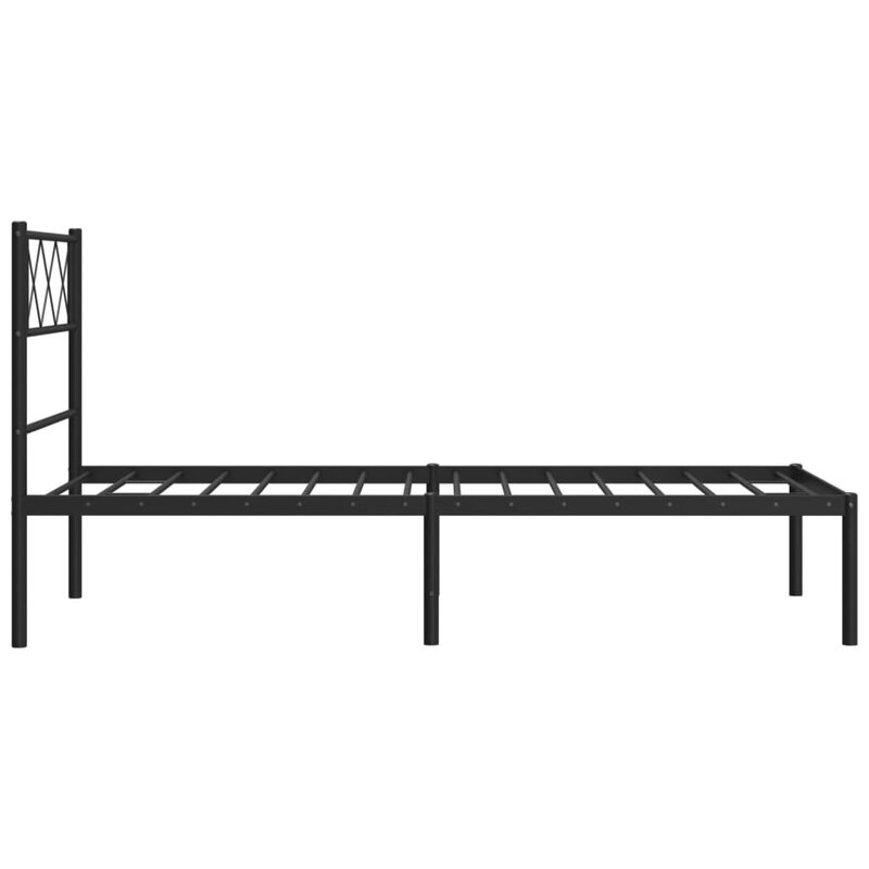 Cadru de pat metalic cu tablie, negru, 75x190 cm
