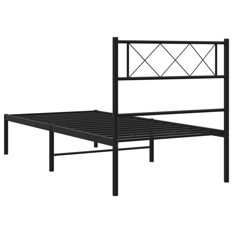Cadru de pat metalic cu tablie, negru, 75x190 cm